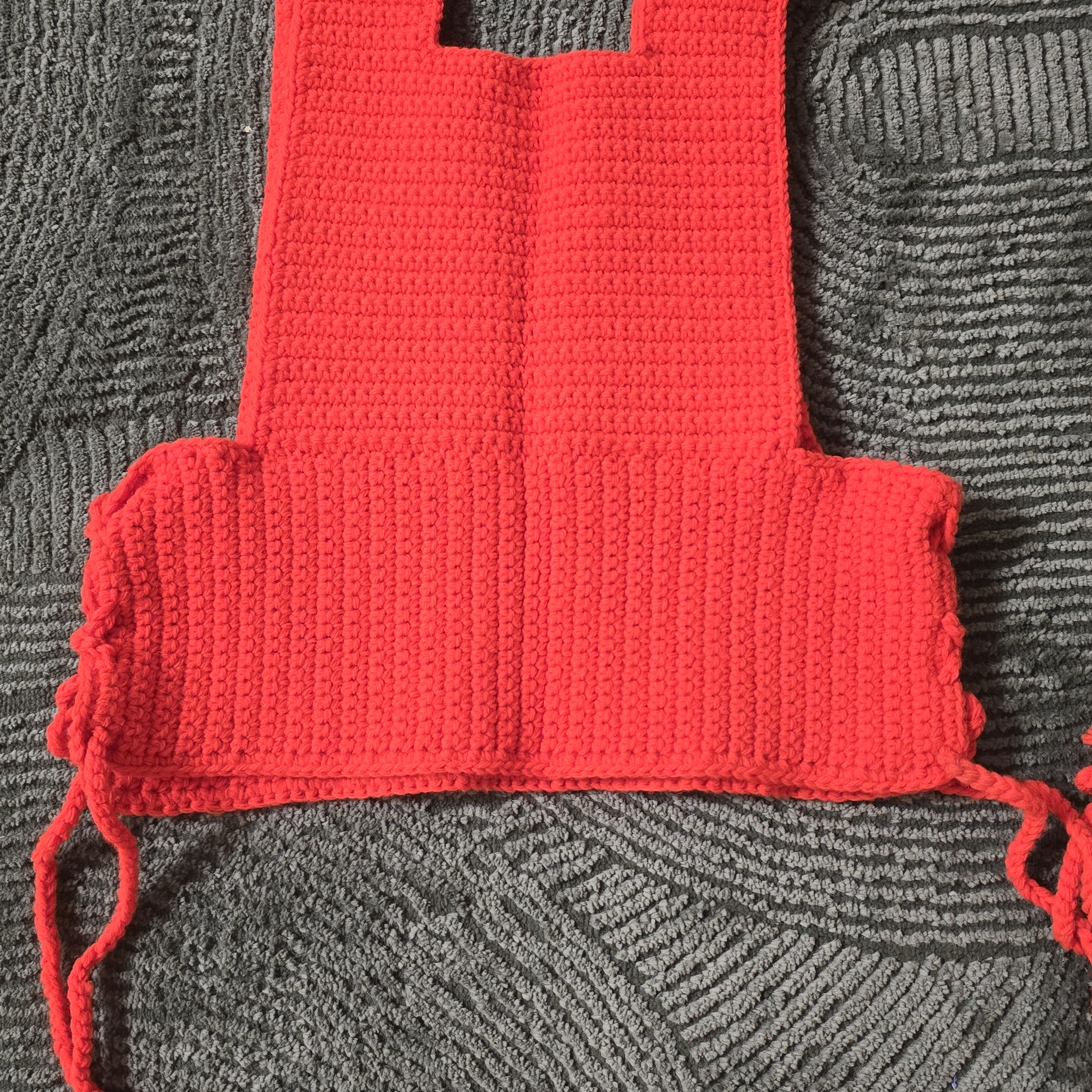 Handmade Crochet Red Vest Top With Side Ties Size Approx. M, 18 In